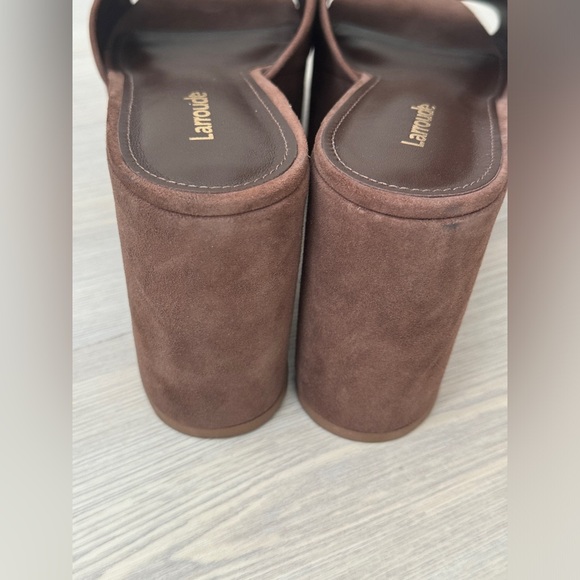 Larroude Miso Chunky Platform Block Heel Clog Sandals Chocolate Suede Size 9 - Picture 8 of 11